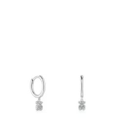 Pendientes de aro cortos oso de oro blanco con diamantes Grain^TOUS