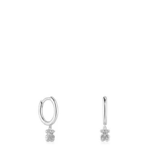 Pendientes de aro cortos oso de oro blanco con diamantes Grain^TOUS