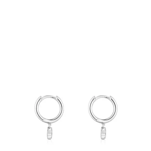 Pendientes de aro cortos oso de oro blanco con diamantes Grain^TOUS