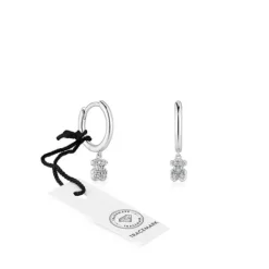 Pendientes de aro cortos oso de oro blanco con diamantes Grain^TOUS