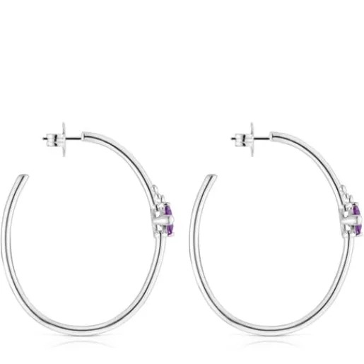 Pendientes de aro de plata y zafiro lila creado en laboratorio Color LGG^TOUS Discount