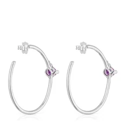 Pendientes de aro de plata y zafiro lila creado en laboratorio Color LGG^TOUS Discount
