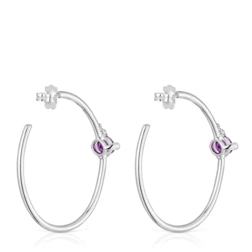 Pendientes de aro de plata y zafiro lila creado en laboratorio Color LGG^TOUS Discount