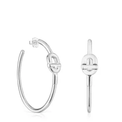 Pendientes de aro extra largos de plata y motivo MANIFESTO^TOUS Clearance