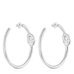 Pendientes de aro extra largos de plata y motivo MANIFESTO^TOUS Clearance
