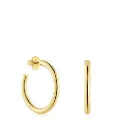 Pendientes de aro largos con baño de oro 18 kt sobre plata 28 mm Basicos^TOUS Outlet