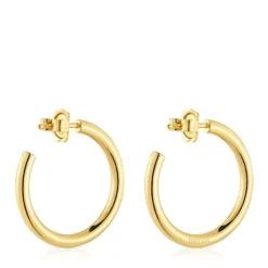 Pendientes de aro largos con baño de oro 18 kt sobre plata 28 mm Basicos^TOUS Outlet