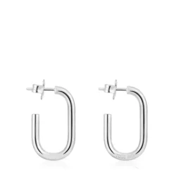 Pendientes de aro largos de plata 25 mm Basicos^TOUS Discount