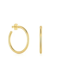 Pendientes de aro largos con baño de oro 18 kt sobre plata 38 mm Basics^TOUS Outlet