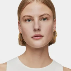 Pendientes de aro largos con baño de oro 18 kt sobre plata 38 mm Basics^TOUS Outlet