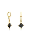 Pendientes de aro largos con baño de oro 18 kt sobre plata y ónix Color Black^TOUS Hot