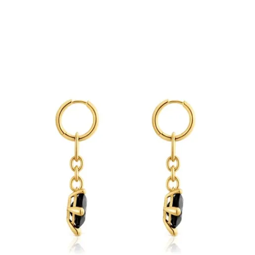 Pendientes de aro largos con baño de oro 18 kt sobre plata y ónix Color Black^TOUS Hot