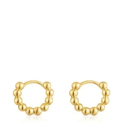 Pendientes de aro pequeños con detalles con baño de oro de 18 kt sobre plata 10 mm Gloss^TOUS Sale