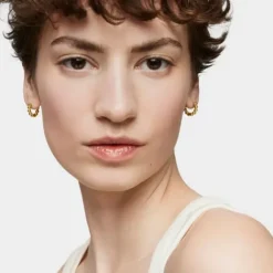 Pendientes de aro pequeños con detalles con baño de oro de 18 kt sobre plata 10 mm Gloss^TOUS Sale
