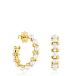 Pendientes de aro triple con baño de oro de 18 kt sobre plata y perlas cultivadas Gloss^TOUS Best