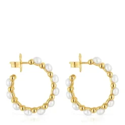 Pendientes de aro triple con baño de oro de 18 kt sobre plata y perlas cultivadas Gloss^TOUS Best