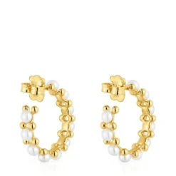 Pendientes de aro triple con baño de oro de 18 kt sobre plata y perlas cultivadas Gloss^TOUS Best