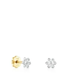 Pendientes de flores botón de oro blanco y diamantes Puppies^TOUS Best