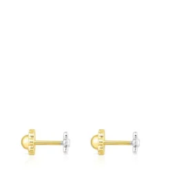 Pendientes de flores botón de oro blanco y diamantes Puppies^TOUS Best