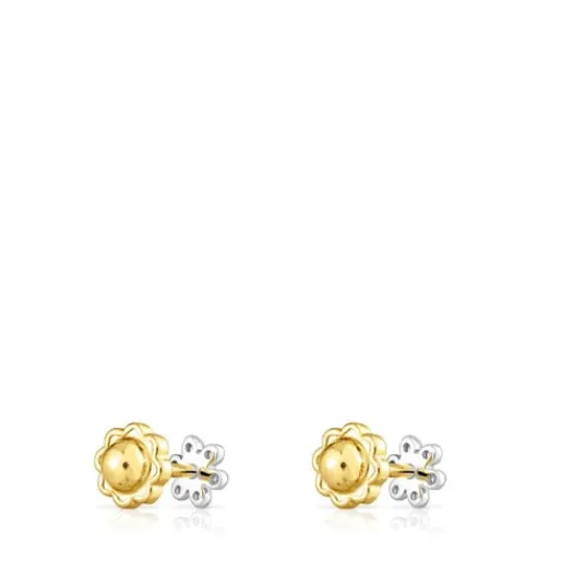 Pendientes de flores botón de oro blanco y diamantes Puppies^TOUS Best