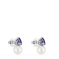 Pendientes de oro blanco, iolita y perla cultivada Ivette^TOUS Best