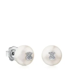 Pendientes de oro con diamantes y perlas cultivadas Puppies^TOUS Clearance