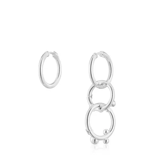 Pendientes de plata corto/largo con anillas y detalles Hold^TOUS Clearance