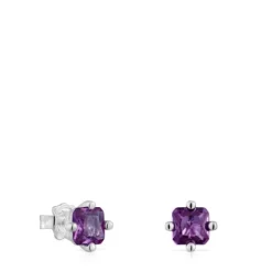 Pendientes de plata y zafiro lila creado en laboratorio 7 mm Color LGG^TOUS Online