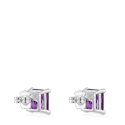 Pendientes de plata y zafiro lila creado en laboratorio 11 mm Color LGG^TOUS