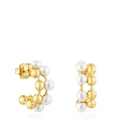Pendientes dobles con baño de oro 18 kt sobre plata y perlas cultivadas Gloss^TOUS Discount
