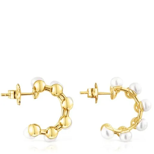 Pendientes dobles con baño de oro 18 kt sobre plata y perlas cultivadas Gloss^TOUS Discount