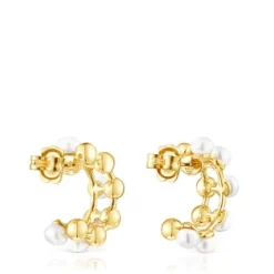 Pendientes dobles con baño de oro 18 kt sobre plata y perlas cultivadas Gloss^TOUS Discount