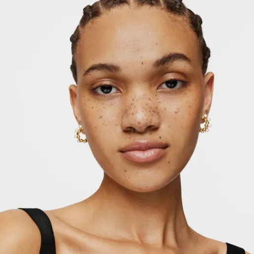Pendientes dobles con baño de oro 18 kt sobre plata y perlas cultivadas Gloss^TOUS Discount