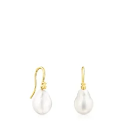 Pendientes gota con baño de oro 18 kt sobre plata y perla Gloss^TOUS Clearance