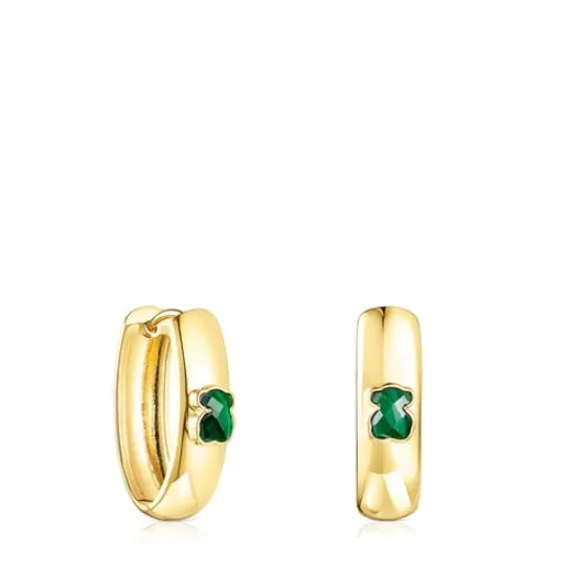 Pendientes grandes con baño de oro 18 kt sobre plata y malaquita Icon Color^TOUS Outlet