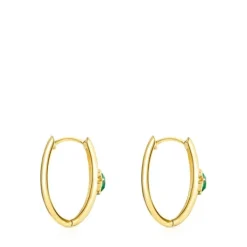 Pendientes grandes con baño de oro 18 kt sobre plata y malaquita Icon Color^TOUS Outlet