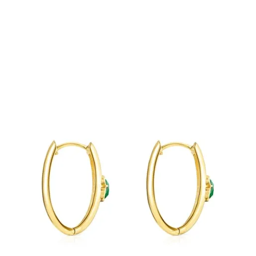 Pendientes grandes con baño de oro 18 kt sobre plata y malaquita Icon Color^TOUS Outlet