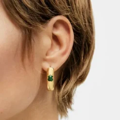 Pendientes grandes con baño de oro 18 kt sobre plata y malaquita Icon Color^TOUS Outlet