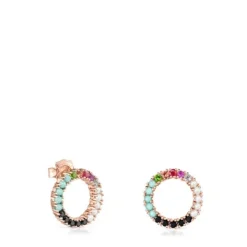 Pendientes grandes disco con baño de oro rosa 18 kt sobre plata y gemas Straight^TOUS Discount