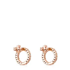 Pendientes grandes disco con baño de oro rosa 18 kt sobre plata y gemas Straight^TOUS Discount