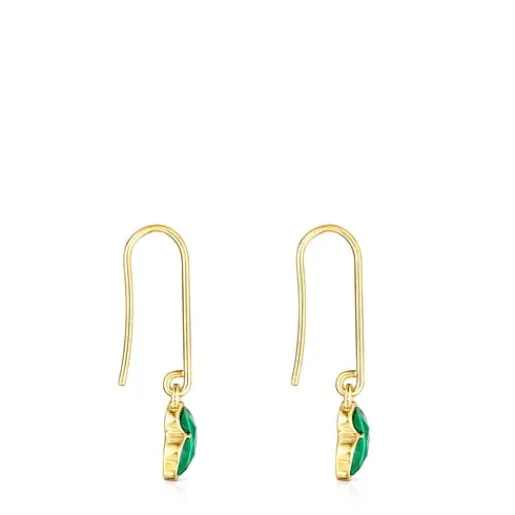 Pendientes largos con baño de oro 18 kt sobre plata y malaquita Icon Color^TOUS Hot