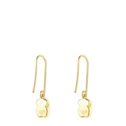 Pendientes largos con baño de oro 18 kt sobre plata y malaquita Icon Color^TOUS Hot