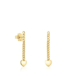 Pendientes largos corazón con baño de oro 18 kt sobre plata Bold Motif^TOUS Outlet