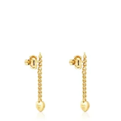 Pendientes largos corazón con baño de oro 18 kt sobre plata Bold Motif^TOUS Outlet