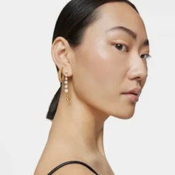 Pendientes largos dobles con baño de oro de 18 kt sobre plata y perlas cultivadas Gloss^TOUS