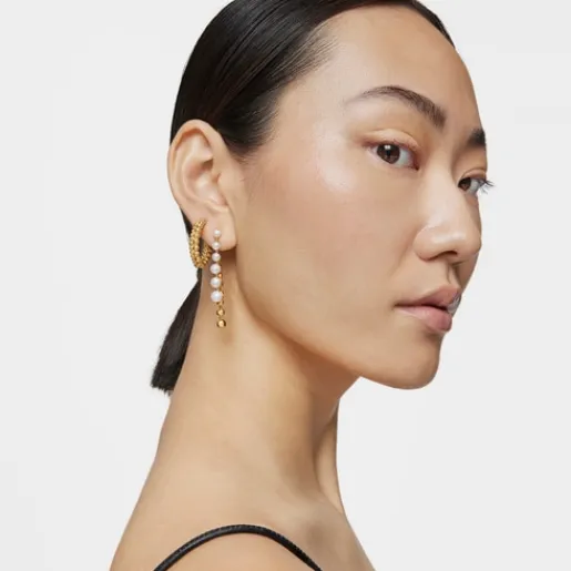 Pendientes largos dobles con baño de oro de 18 kt sobre plata y perlas cultivadas Gloss^TOUS