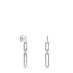 Pendientes largos ovales de oro blanco con diamantes Les Classiques^TOUS New