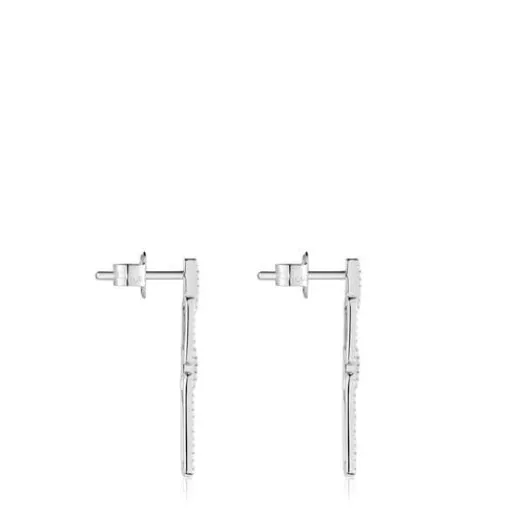 Pendientes largos ovales de oro blanco con diamantes Les Classiques^TOUS New