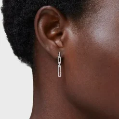 Pendientes largos ovales de oro blanco con diamantes Les Classiques^TOUS New