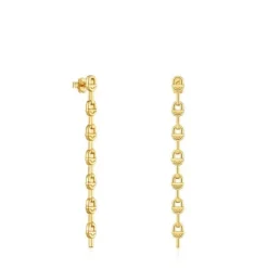 Pendientes logo largos con baño de oro 18 kt sobre plata 30 mm MANIFESTO^TOUS Best